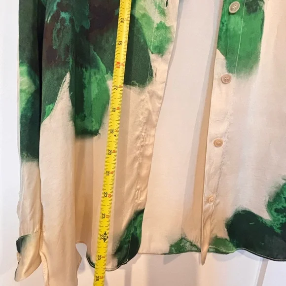 Zara Cream and Green Floral Silk Button-Up Shirt - Picture 7 of 9